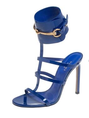 Gucci Ursula Horsebit Blue Patent Leather Sandals - Vintage